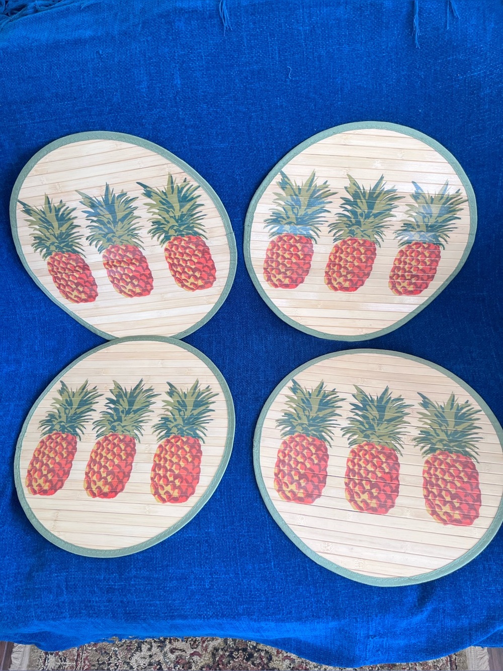 Set Of Four Like New Bamboo-Like Pineapple Placemats